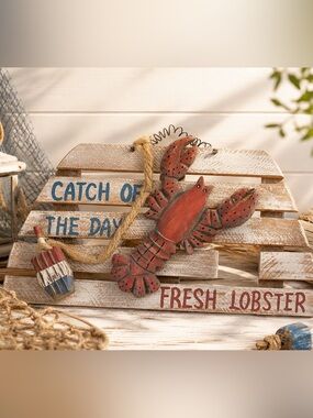 Rustic Coastal Lobster Wall Decor Nautical Beach Cottage Sign